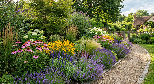 Plantenborder met zomerbloeiers